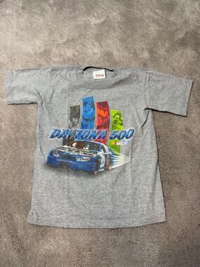 Vintage Disney Store Daytona 500 Youth XS Gray T Shirt